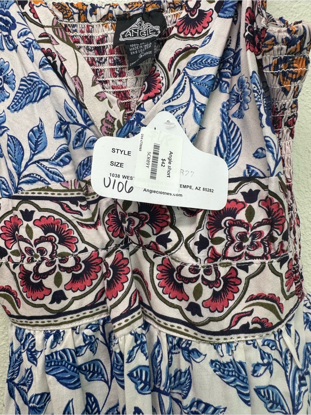 NWT Angie White Mini Dress with Blue and Pink Floral Print,Various Sizes - Picture 7 of 7
